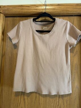 24/7 by Maurice’s Ribbed  short sleeve Top - Light Brown- xxl